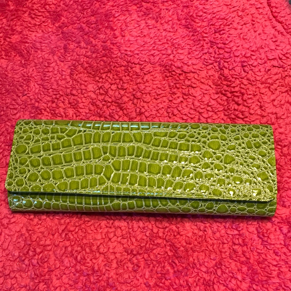 Green alligator skin clutch